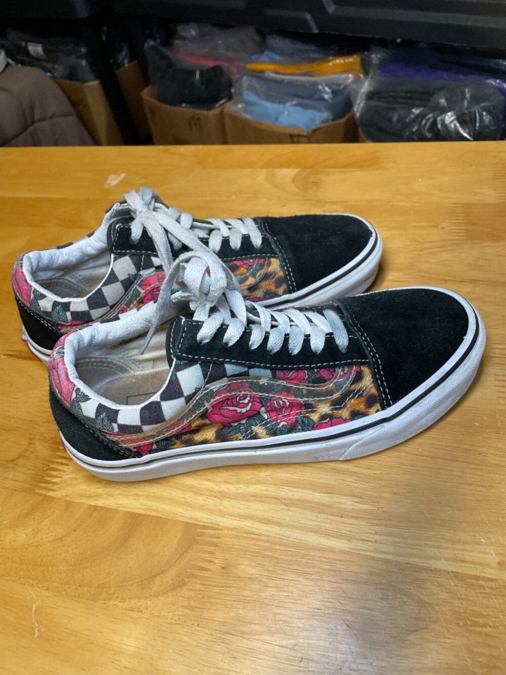 Vans Old Skool Sneakers Shoes Womens Size 6.5 Rose Animal Check Suede